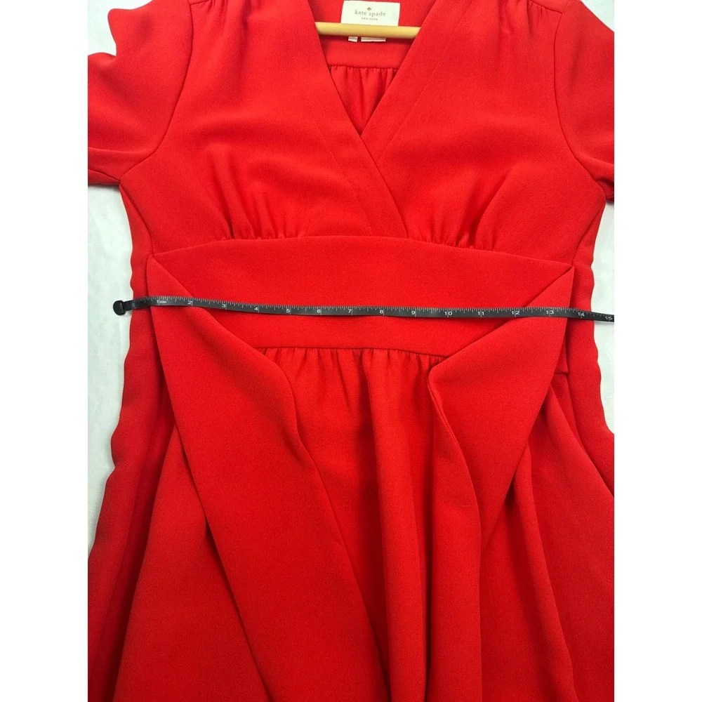 Kate Spade New York Red Empire Waist Long Sleeve V-Neck‎ Dress Size 0